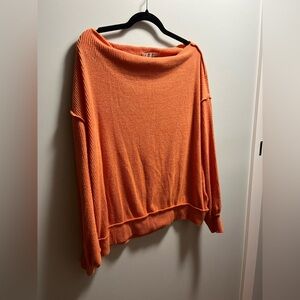 Oversize Free People Off-Shoulder Ribbed Sweater in Orange